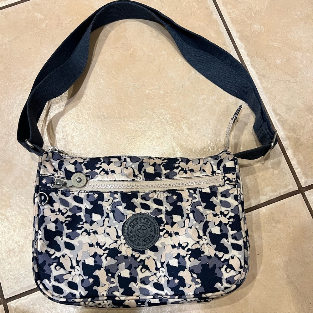 Kipling Blue and Cream Camouflage Crossbody Bag